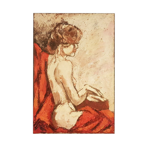 Donna in rosso di profilo