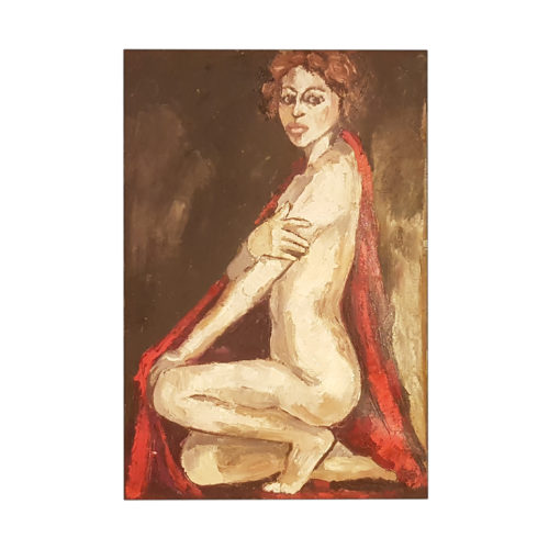 Donna in rosso accovacciata