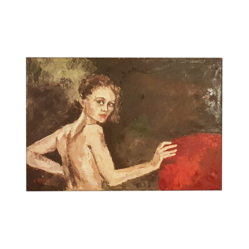 Donna in rosso di schiena