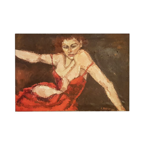 Donna in rosso semisdraiata