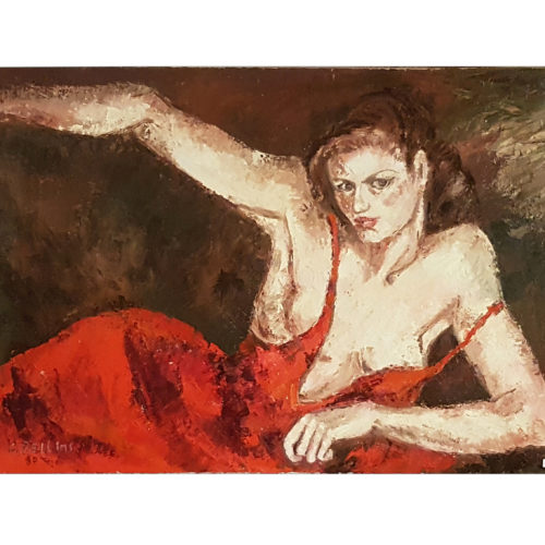 Donna in rosso sdraiata,