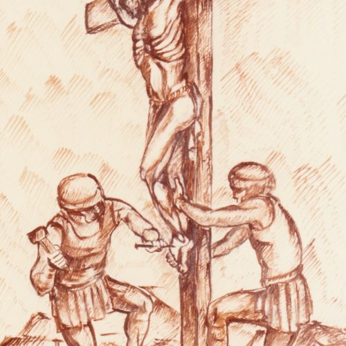 Cristo sulla croce con i soldati