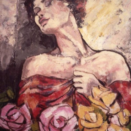 Donna in rosso con rose